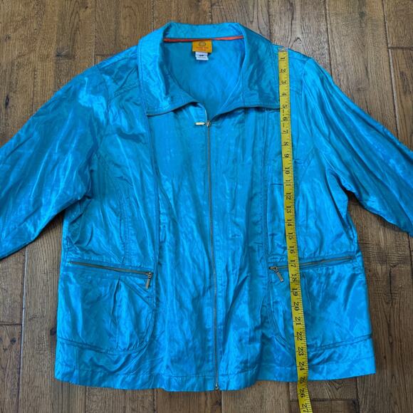 Ruby Rd. Womens Shiny Teal 3/4 Sleeve Zip-Up Collared Jacket Sz 16W Pockets - Picture 3 of 5